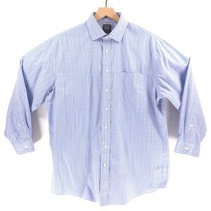 Jos. A. Bank Mens Dress Shirt Traveler 16.5-32 Blue Gingham Traditional Fit